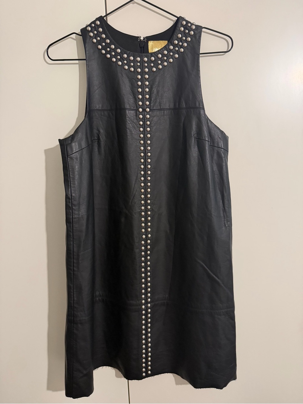 H&M limited edition Black Stud-Trim Sleeveless leatherette Mini Dress -8 - Picture 2 of 6